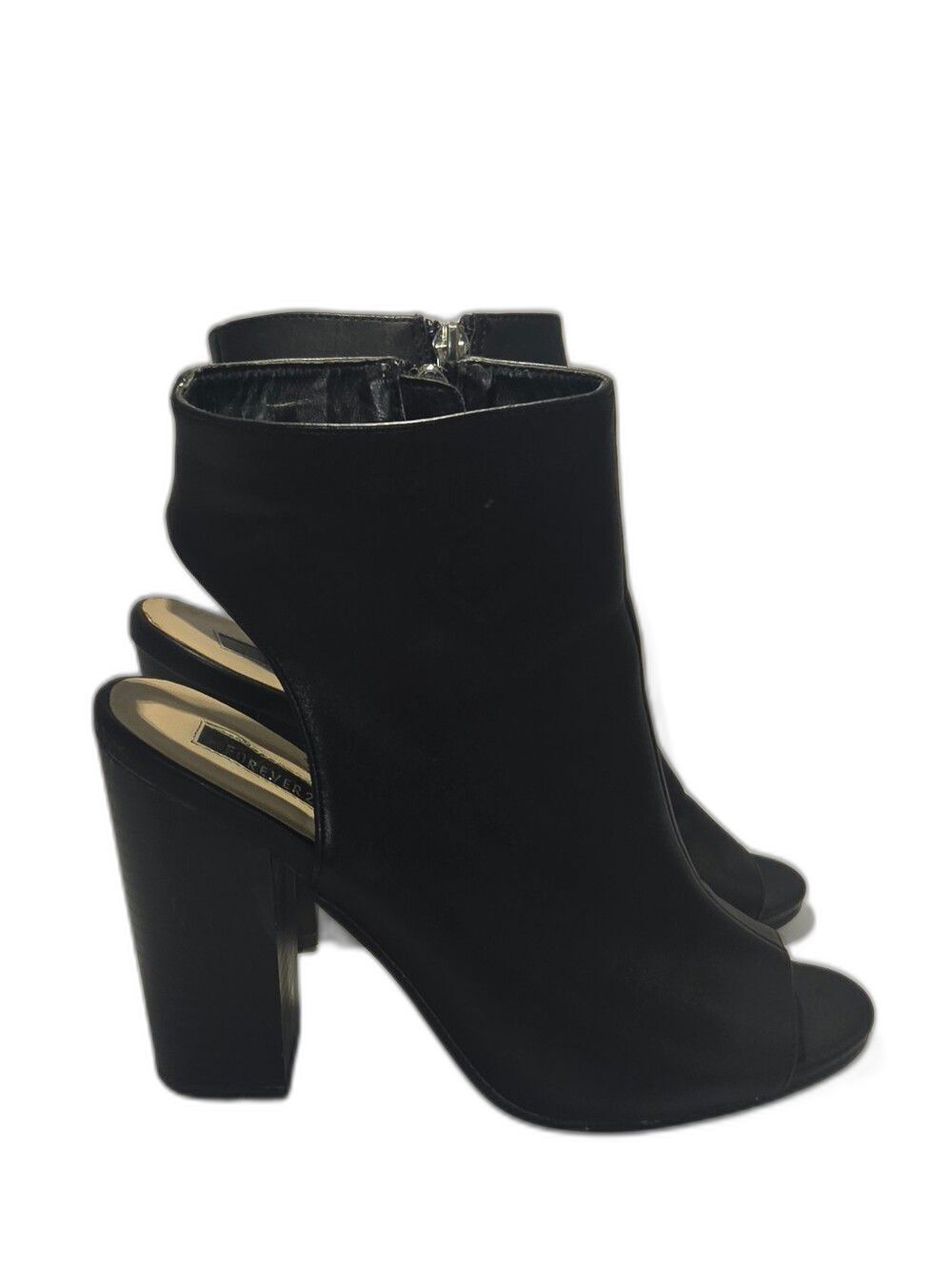 Forever 21 Black Open-Toe Block Heel Ankle Booties Size 8